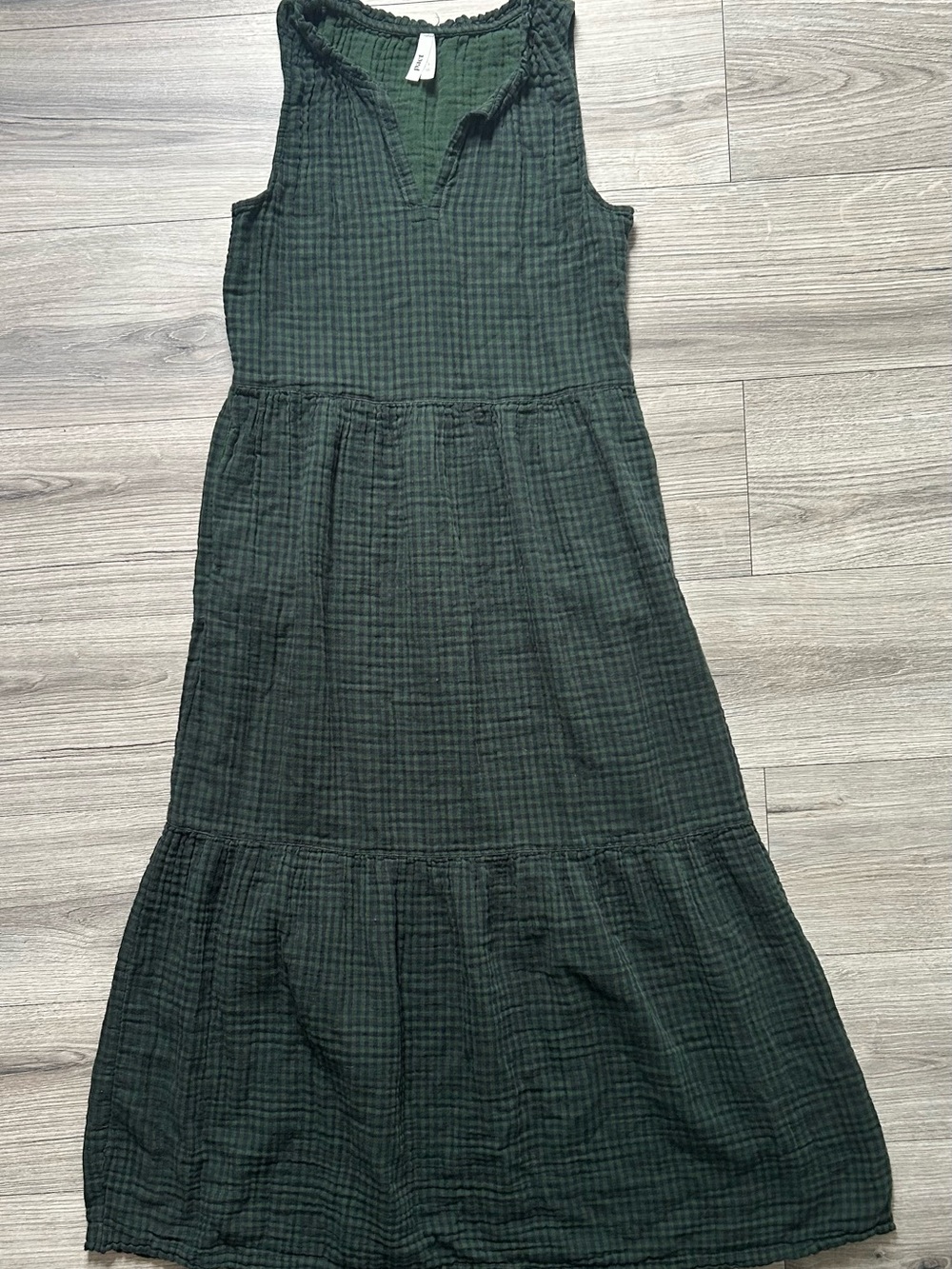 Pact Dark Green Sleeveless Tiered Cotton Dress